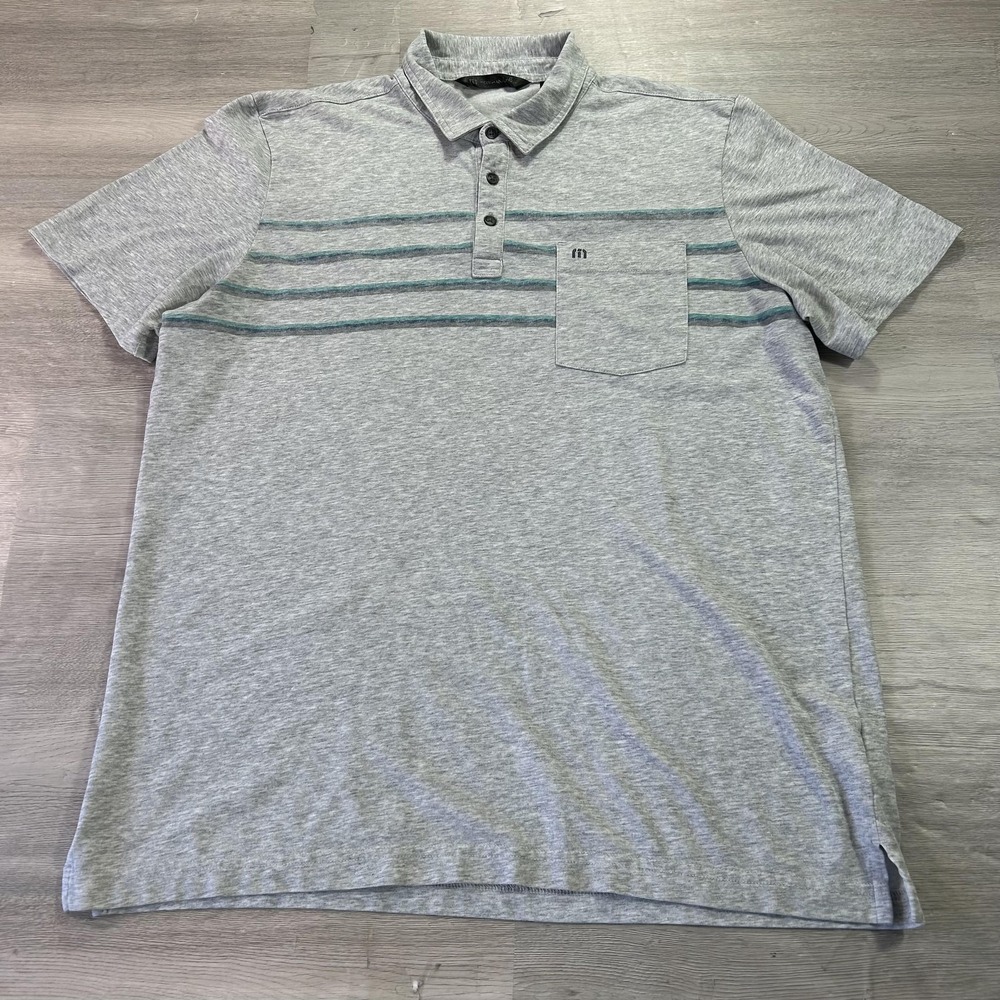 Travis Mathew Polo Shirt Mens XL Gray Stripe Golf Cotton Blend Jersey Top